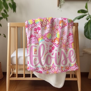 Pink blanket custom kids bedding colorful toddler blanket gift for daughter kidcore dopamine decor kawaii couch throw PERSONALIZED