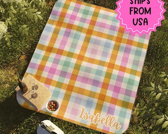 Personalized picnic blanket waterproof, Pastel Gingham Picnic Blanket, checkered Picnic blanket, beach mat, picnic table cover accessories