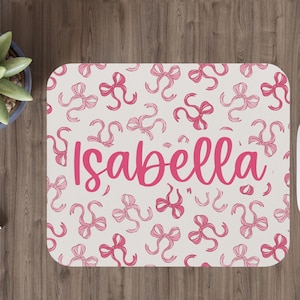 Custom Pink Bows Mouse Pad, Personalized Rectangle Desk Mat, Office Accessories, Custom Name, Design, Cute Desk Decor, best friend gift idea