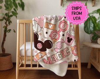 Manta rosa de Disney, manta de Minnie Mouse, manta de Mickey Mouse, regalo de viaje de Disney, regalo de Disney para bebé adulto, regalo de Navidad, regalo de cumpleaños