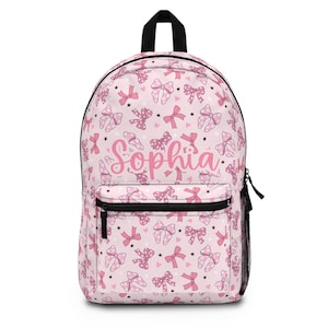 Sac à dos personnalisé avec noeud rose preppy, sac de rentrée pour filles, sac à dos pour tout-petits, cadeaux pour sac à dos pour filles, sac de garderie personnalisé