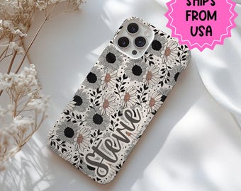 Personalized Dark Floral MAGSAFE iPhone 16, 15, 14, 13 pro max plus, custom name tough phone case