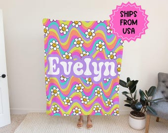 Personalized Blanket Groovy, Custom Blanket with Name, Name Blanket for Adults kids, Throw Blanket Gift for Girlfriend, Gifts for Her
