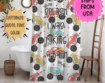 Cortina de ducha personalizada para niños, cortina de ducha para niños, camiones, cortina de ducha personalizada, decoración de baño para niños.
