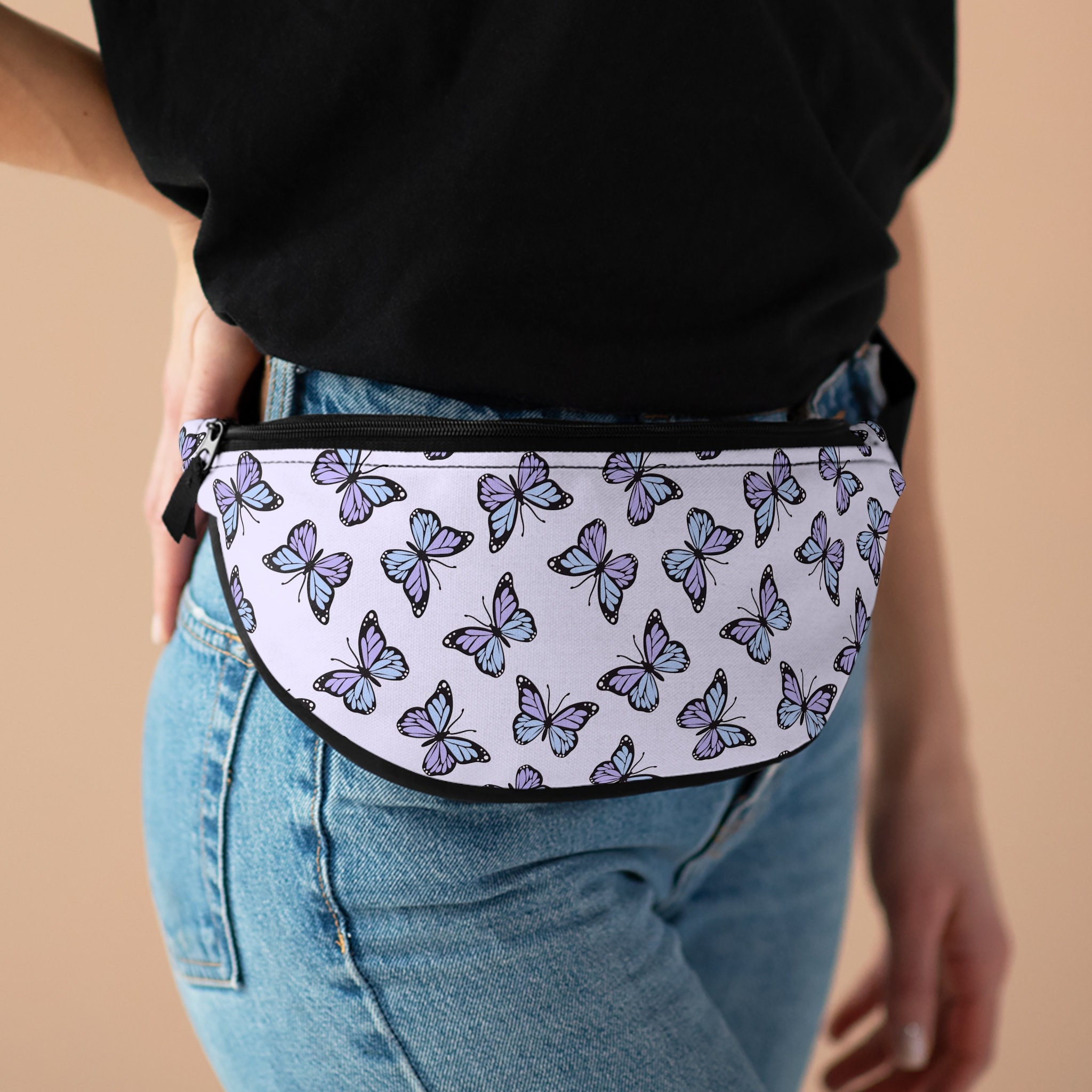 Personalized Purple Butterfly Fanny Pack | Customizable Waist Bag | Parent-Child Crossbody Travel Bag | Birthday Gift for Her
