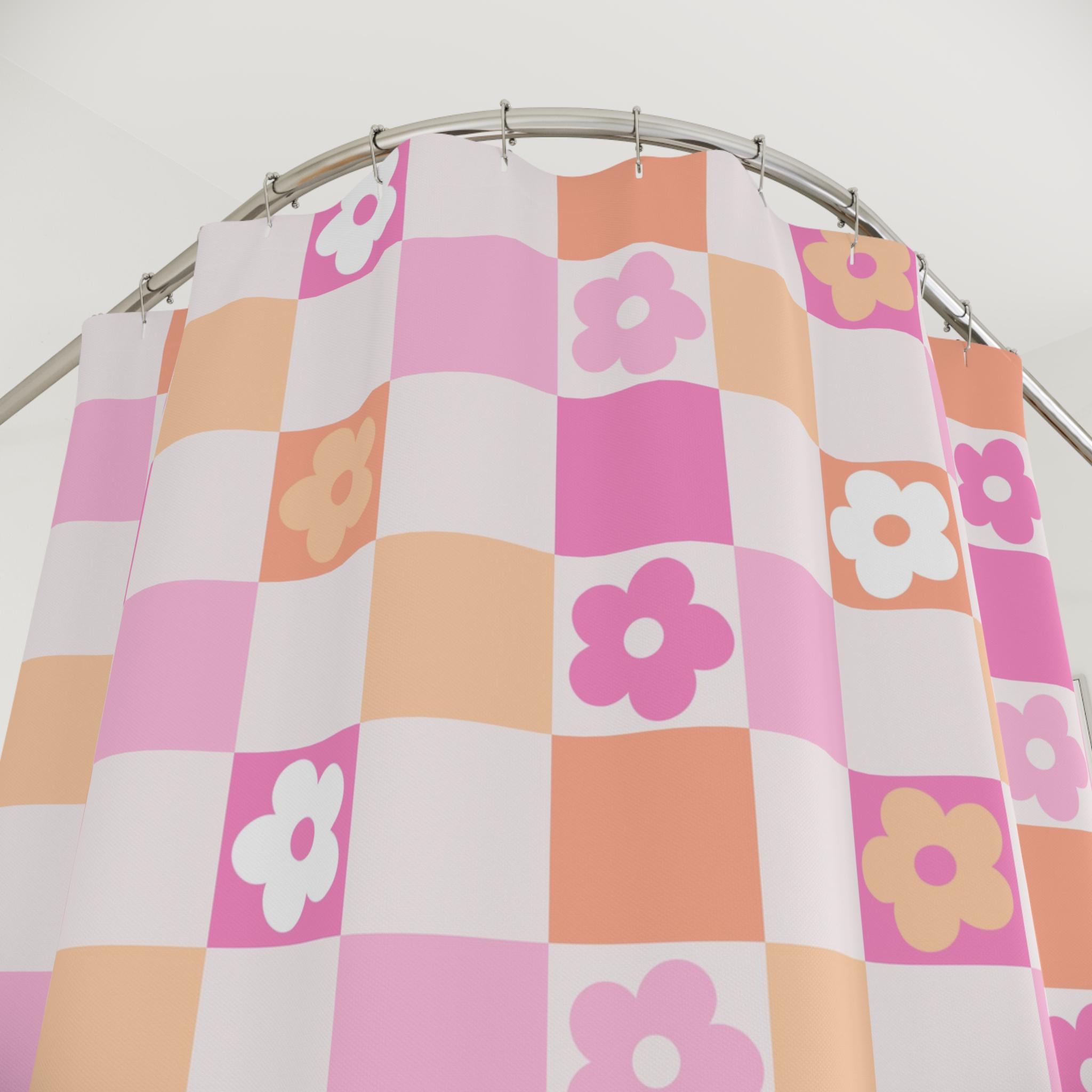 Rosa Karierter Duschvorhang – Retro Style, Wasserdicht, 180x180 Cm, Mit 12 Haken, Für Badezimmer, Wohnung Oder WG