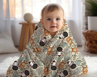 Personlig filt för pojkar, safaridjursfilt zoo-tema, unisex födelsedagspresent till honom, anpassad namnfilt babyshowerpresent