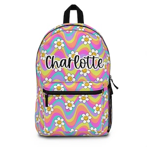 Sac à dos personnalisé floral groovy, sac de rentrée pour filles, sac à dos pour tout-petits, cadeaux pour sac à dos pour filles, sac de garderie personnalisé