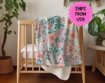 Personalized Blanket floral Girl Boho throw Baby Shower Gift Wildflower Newborn Baby Girl Name Blanket Floral Girl Daisy Blanket