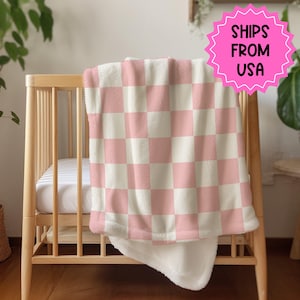 Manta a cuadros rosa y blanca, manta rosa para niñas, manta de tablero de ajedrez, manta rosa pastel, decoración estética de habitaciones, cosas preppy
