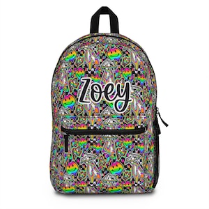 Personalized Backpack smiley face trippy lunch box, Back to school Gifts for kids Girls Backpack, Kids toddler Backpack, custom adult bag