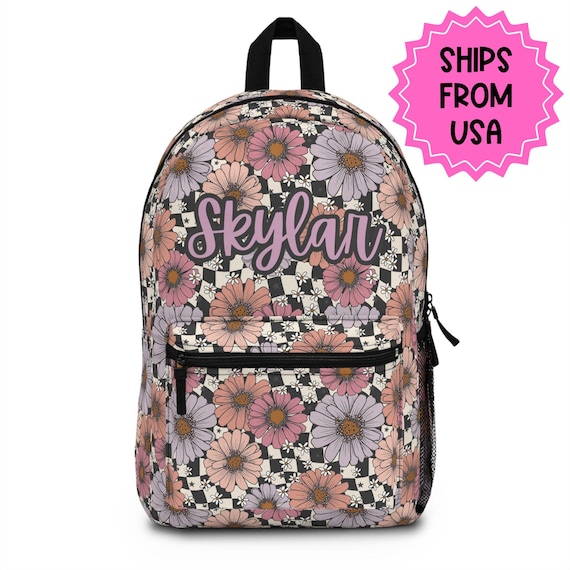 Personalized Backpack Floral Checkered, Back to School Girls  display picture 2