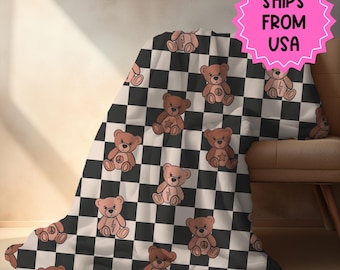 Teddydecke für Jungen kariert, personalisierte Decke benutzerdefinierte Name, Geburtstagsgeschenk für ihn, benutzerdefinierte Name Babydecke, Baby-Duschegeschenk