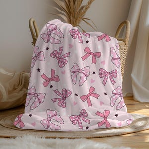 Personalized coquette pink bow Blanket, coquette room decor, preppy stuff room decor, pink bow baby blanket, bow decor