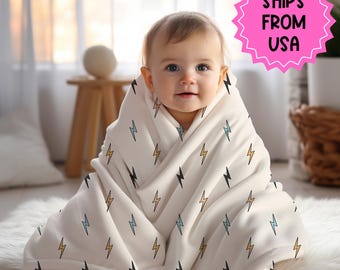 Personalisierte Babydecke: Beige Blitzwurf, personalisiertes Geschenk für Jungen