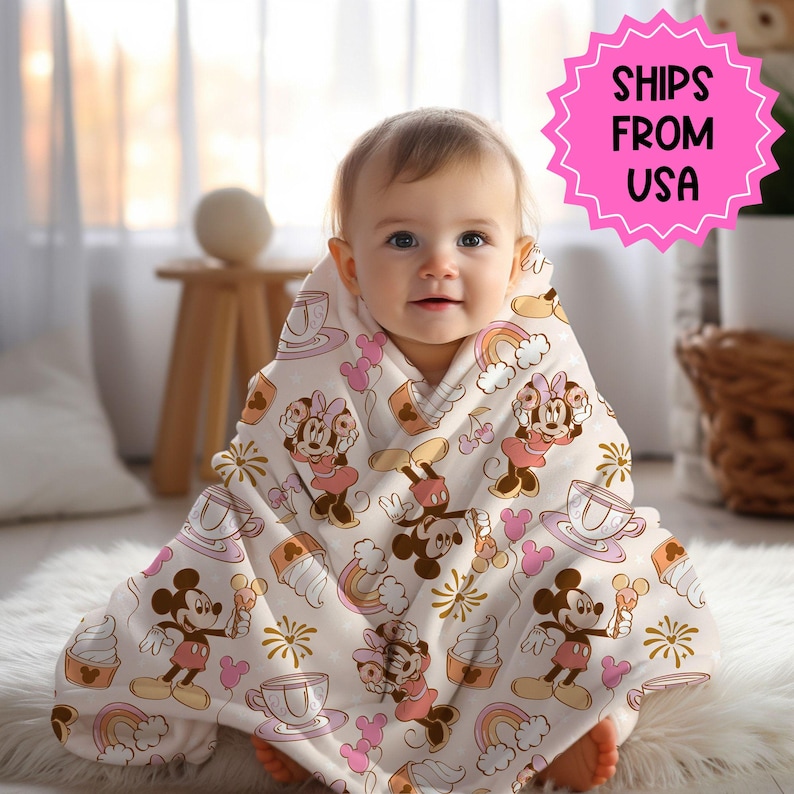 Personalized Micky and Minnie Mouse Disney Blanket, Custom name magical mouse blankets, micky and minnie mouse blanket, minnie mouse blanket image 1