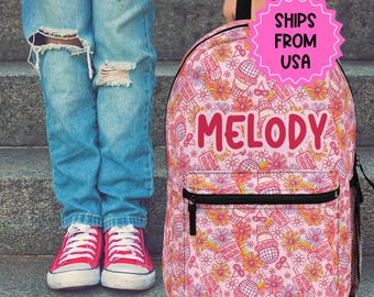 Mochila infantil con flores personalizadas y nombre personalizado