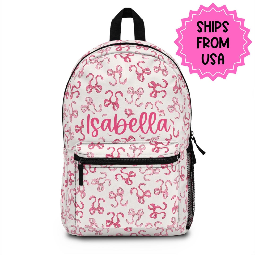 Personalized Backpack Pink Bow Preppy, Back to School Girls Bag Kids ...