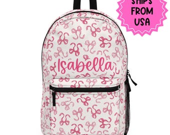 Personalized Backpack Pink Bow preppy, Back to school girls bag Kids toddler Backpack, Gifts for kids Girls Backpack, custom daycare bag