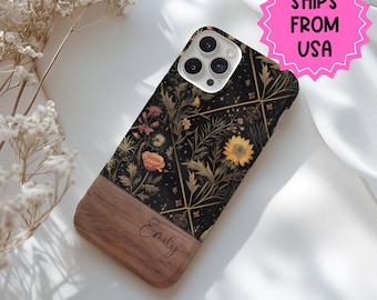 Custodia personalizzata per telefono Cottagecore scuro MAGSAFE per iPhone 17 Air, 16, 15, 14, 13 Pro Max, custodia per telefono Dark Academia, custodia MAGSAFE floreale scura per iPhone