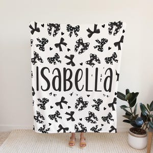 Personalized coquette black bow Blanket, coquette room decor, preppy stuff room decor, trendy bow baby blanket, bow decor