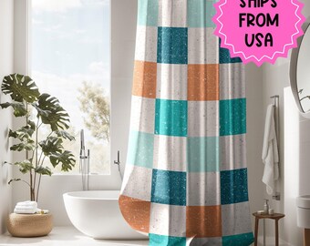 Checkered Shower Curtain Personalized boys, kids shower curtain retro, shower curtain boho, custom shower curtain, vintage shower curtain