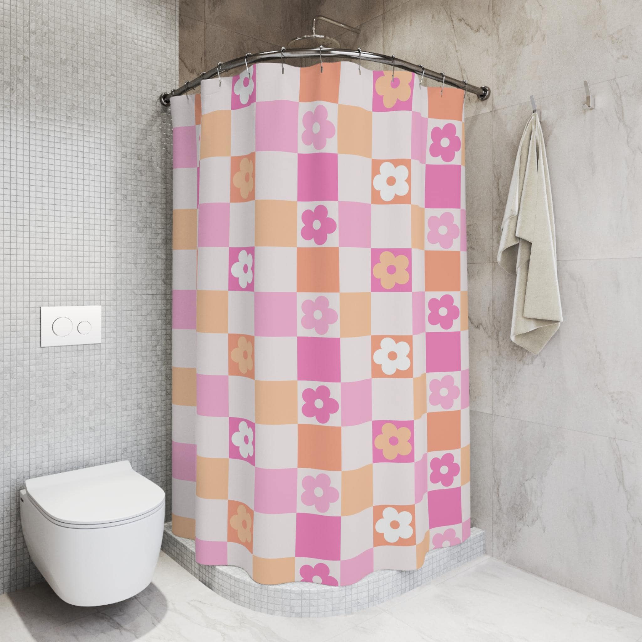 Rosa Karierter Duschvorhang – Retro Style, Wasserdicht, 180x180 Cm, Mit 12 Haken, Für Badezimmer, Wohnung Oder WG