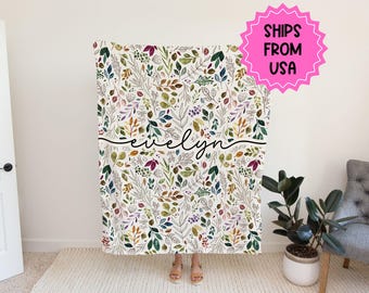 Personalized floral vintage blanket with Name, Custom name blanket gift, Birthday Anniversary Gift for her, floral baby blanket