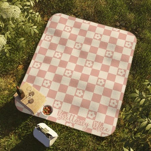 Personalized Picnic Blanket Waterproof Neutral Brown and Beige Checkered Picnic Blanket Picnic Accessories Beach Mat Picnic Table Cover Etsy