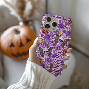 Personalized Halloween Phone Case Skeleton skull, Spooky cute halloween custom iPhone 14 13 12 11 Pro Max Samsung Galaxy S22 S23 phone case