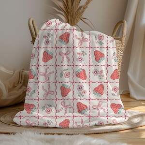Personalized coquette pink bow Blanket, cute strawberry room decor, preppy stuff room decor, pink bow baby blanket, bow decor