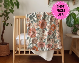Personalized floral vintage blanket with Name, Custom name blanket gift, Birthday Anniversary Gift for her, floral baby blanket