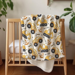 Custom name blanket baby boy construction trucks Personalized toddler blanket, birthday gift for him, baby shower gift toddler