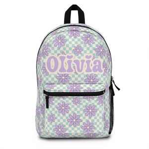 Personalisierte Rucksack Floral kariert, Zurück zu Schulmädchen Tasche Kinder Kleinkind Rucksack, Geschenke für Kinder Mädchen Rucksack, benutzerdefinierte Tagestasche