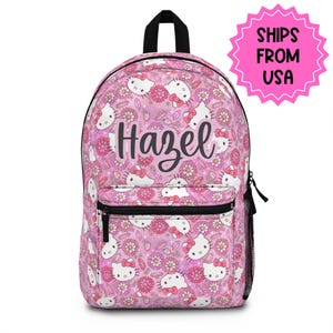 Personalized kids school backpack, personalized toddler backpack kitty cat, custom name backpack for adults, monogram backpack birthday gift