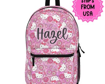 Personalized kids school backpack, personalized toddler backpack kitty cat, custom name backpack for adults, monogram backpack birthday gift