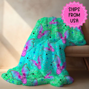 Personalized Halloween Blanket, Halloween gift, green bat blanket Halloween throw, Halloween decor fall throw blanket couch autumn decor