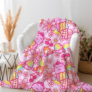 Personalized pink blanket custom kids bedding colorful toddler blanket gift for daughter kidcore dopamine decor kawaii couch throw