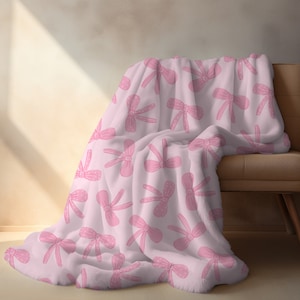 Personalized Pink coquette bow Blanket, coquette room decor, balletcore blanket, soft girl aesthetic, preppy stuff, pink bow throw