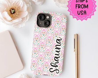 Benutzerdefinierte Blumen Handyhülle für iphone 16, 15, 14, 13 Pro Max, MAGSafe Iphone Hülle floral, rosa kokett botanische personalisierte Telefonhülle