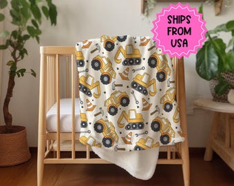Custom name blanket baby boy construction trucks Personalized toddler blanket, birthday gift for him, baby shower gift toddler