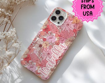 Funda floral rosa personalizada para iPhone 15, 14, 13 Pro Max, 12 Mini, iPhone 11 Pro, iPhone X, iPhone XS, iPhone 8, 7, SE, Plus, 12, XR