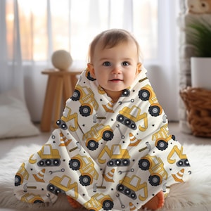 Custom name blanket baby boy construction trucks Personalized toddler blanket, birthday gift for him, baby shower gift toddler