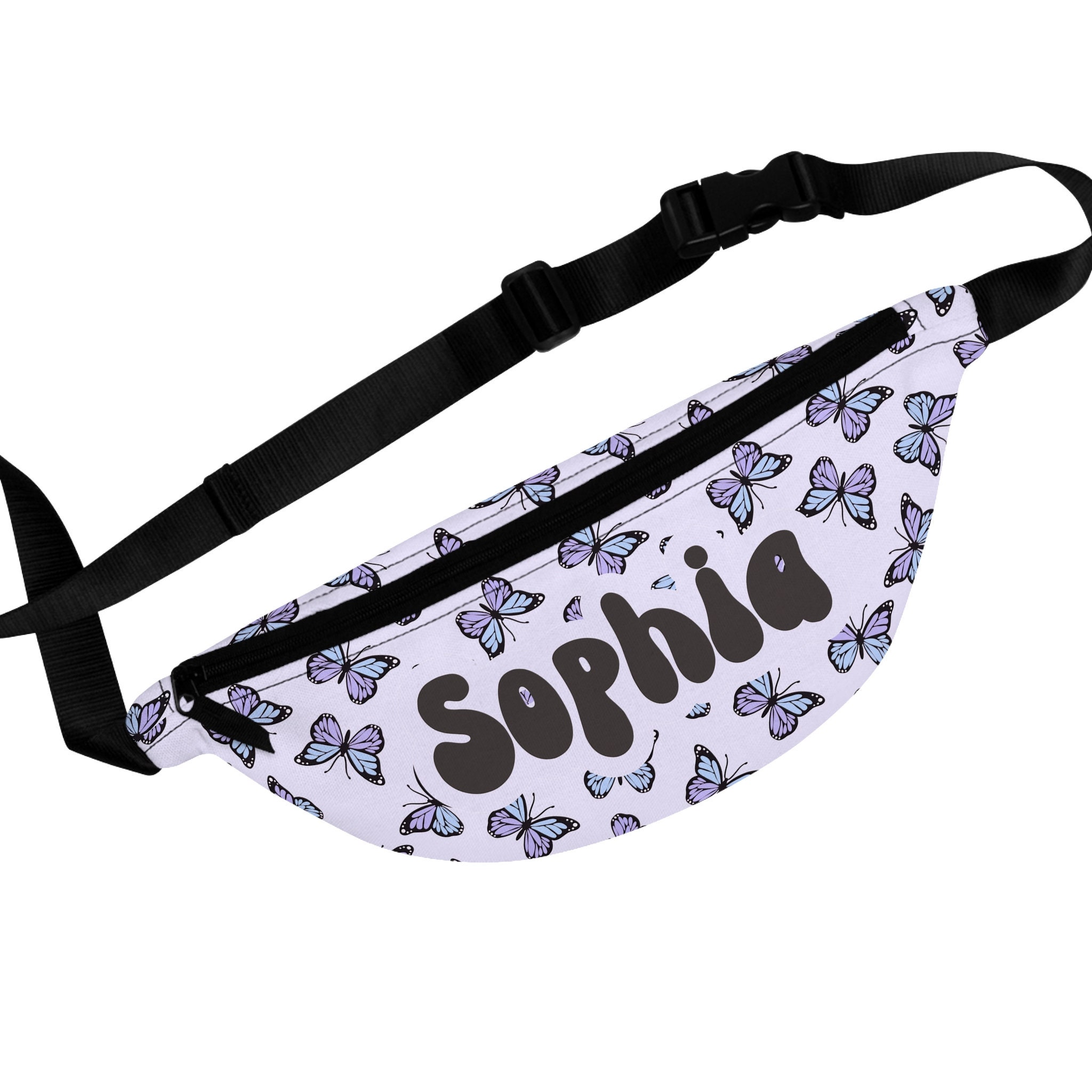Personalized Purple Butterfly Fanny Pack | Customizable Waist Bag | Parent-Child Crossbody Travel Bag | Birthday Gift for Her