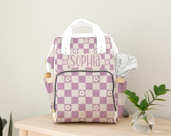 Personalized Lavender checkered Diaper Backpack, Nappy, Baby Bag, Backpack, Personalized, Name, Monogram, Baby Shower Gift