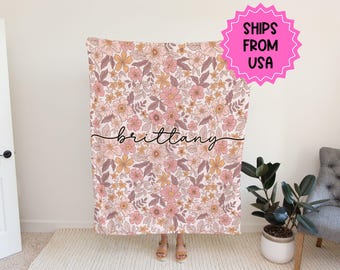 Personalized floral blanket with Name, Custom blanket gift, personalized Birthday Anniversary Gift, baby blanket toddler bedding