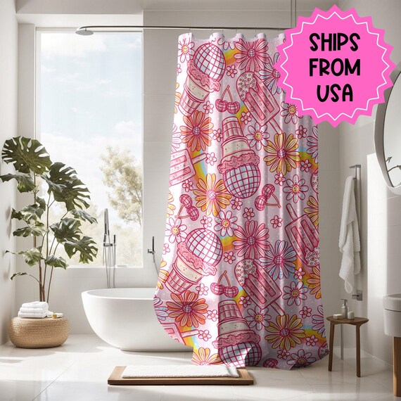 Rosa Rüschen Duschvorhang – 183x183 Cm, Bauernhaus-Stil Mit 12 Knopflöchern, 100% Polyester