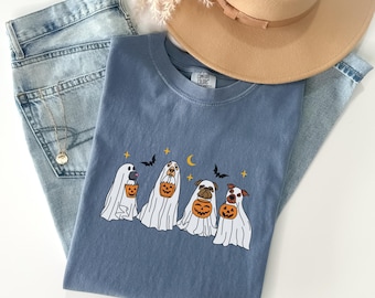 Camiseta de cachorro fantasma Halloween Camiseta de cachorro assustador, Camiseta gráfica fofa de cachorro fantasma, Camiseta estética de Halloween para amantes de cães, Camiseta minimalista de fantasma
