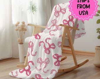 Personalized coquette pink bow Blanket, coquette room decor, preppy stuff room decor, pink bow baby blanket, bow decor