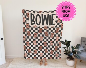 Personalisierte Decke für Jungen, Teddybär Decke, karierte Decke, Geburtstagsgeschenk für ihn, individuelle Babydecke, Baby-Duschegeschenk